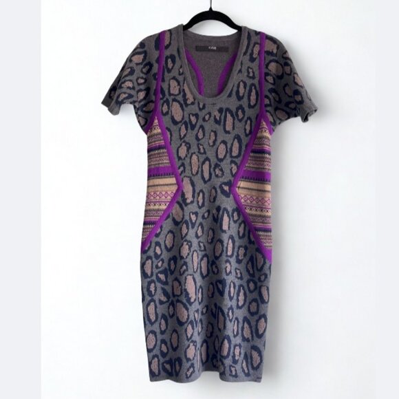 Cut25 by Yigal Azrouel 100% Merino Wool Leopard Bodycon Sweater Dress Size S - Picture 3 of 7